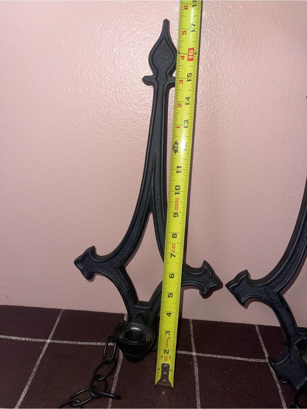 Vintage Gothic Spanish Revival Candle Sconce Pair With Chain